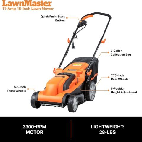 Lawn Master MEB1114K Electric Corded Lawn Mower 15-Inch 11AMP