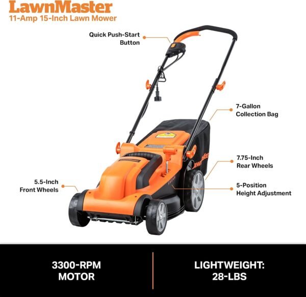 Lawn Master MEB1114K Electric Corded Lawn Mower 15-Inch 11AMP