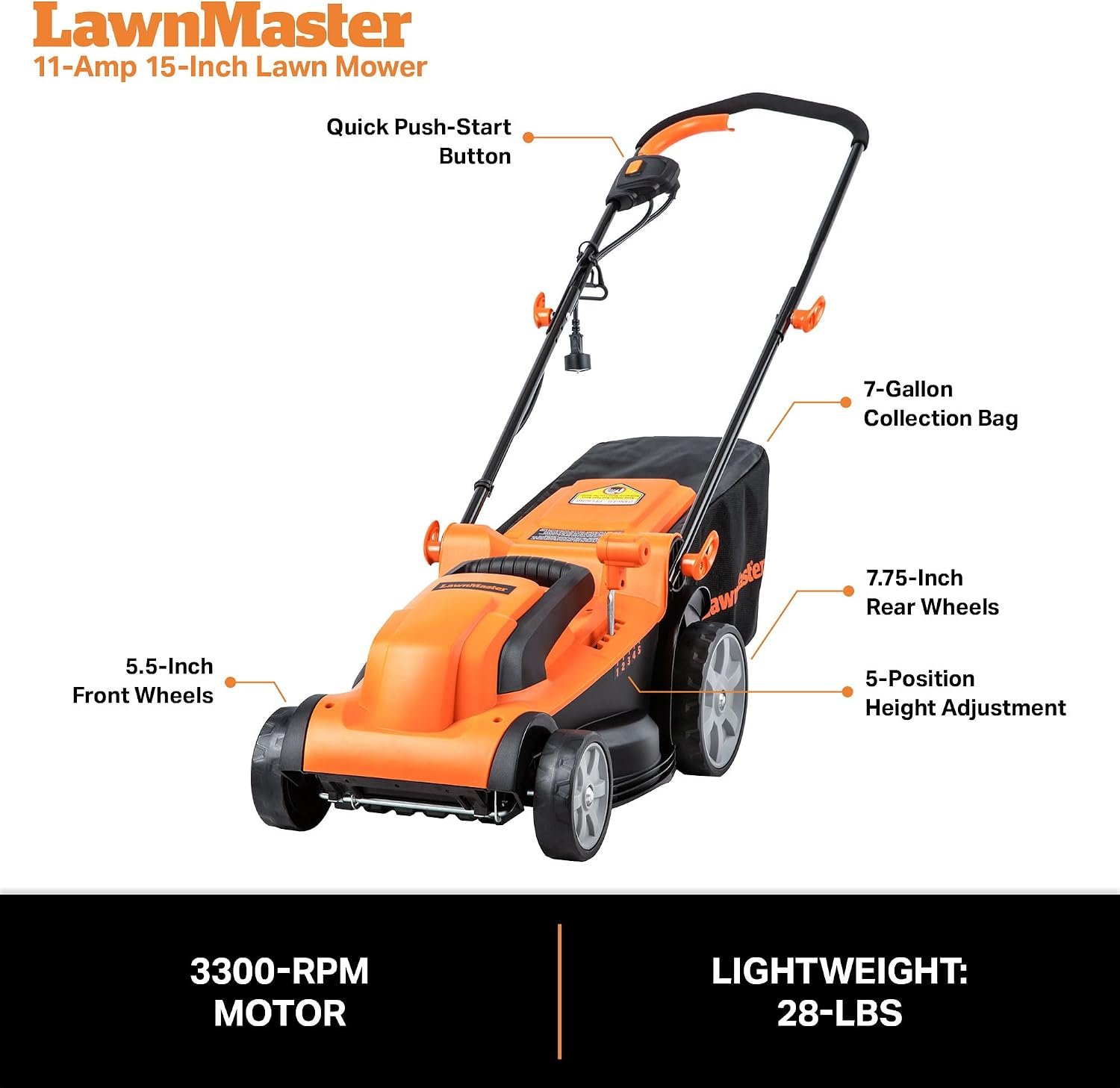 Lawn Master MEB1114K Electric Corded Lawn Mower 15-Inch 11AMP