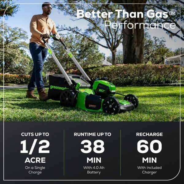 Greenworks 80V 21in Push Lawn Mower, 4.0 Ah Battery and Charger